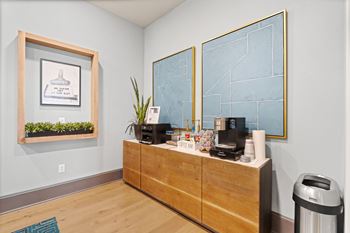 Complimentary coffee bar with barista-style machine